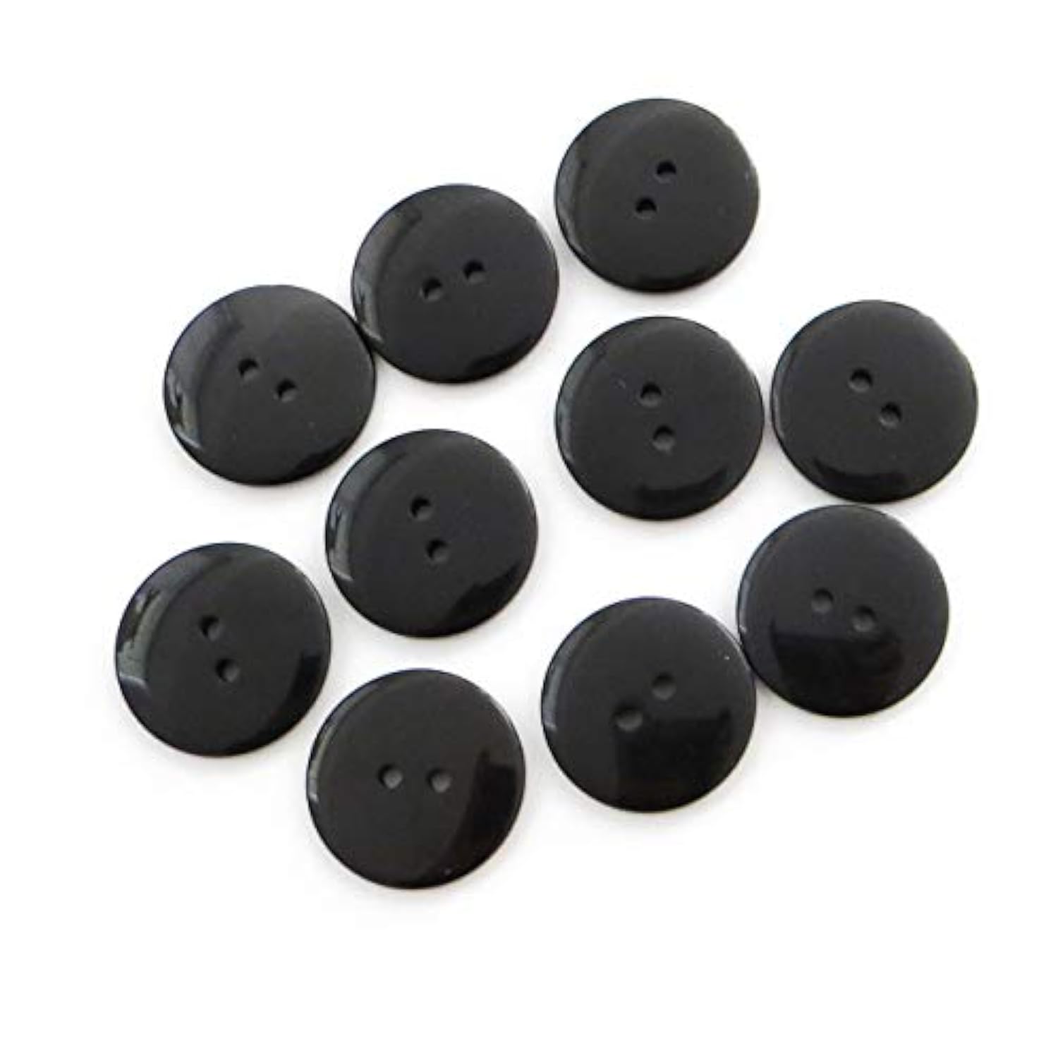 Buttons 2 Hole, 1 Inch, Resin, 10 Pieces, Black (Black)