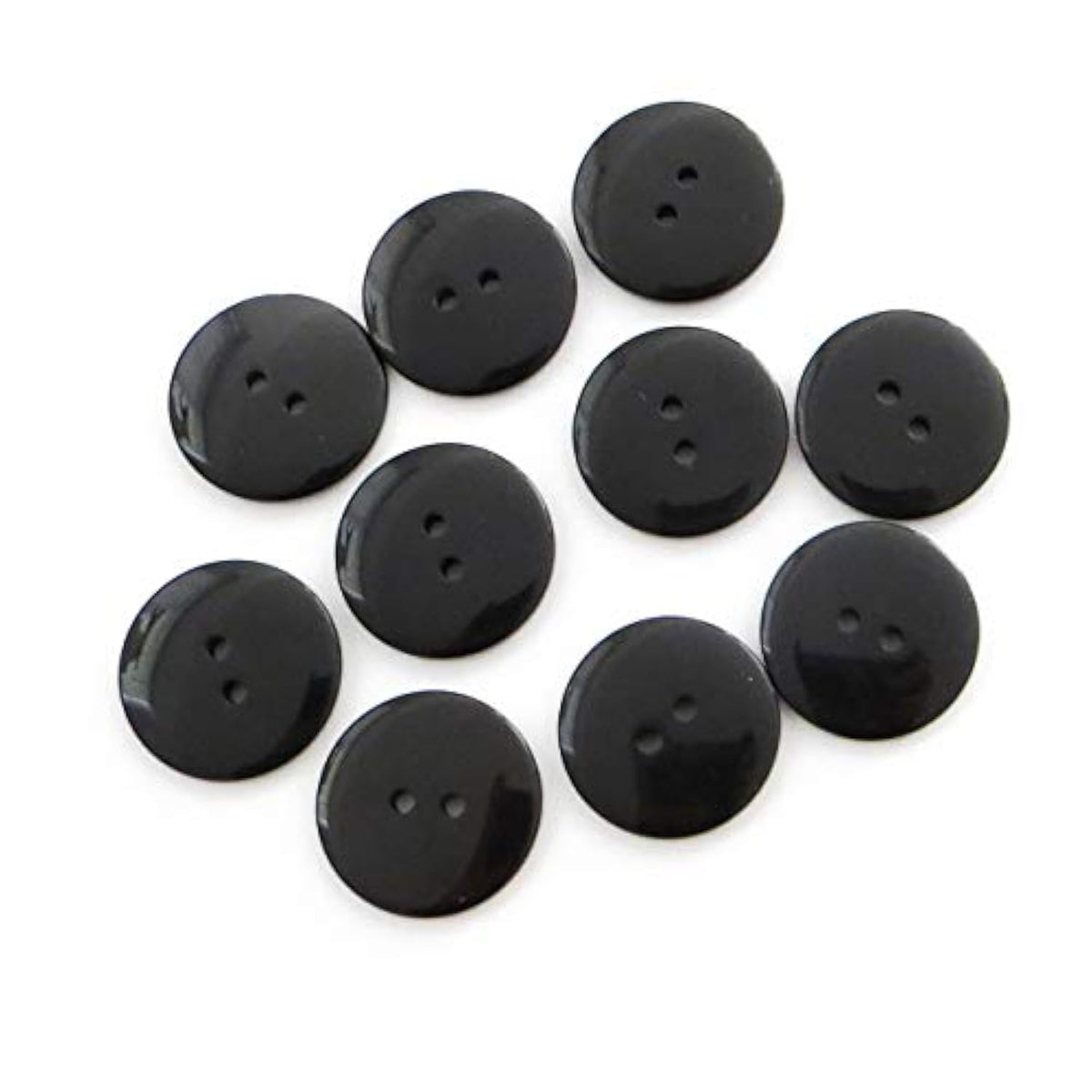 Buttons 2 Hole, 1 Inch, Resin, 10 Pieces, Black (Black)