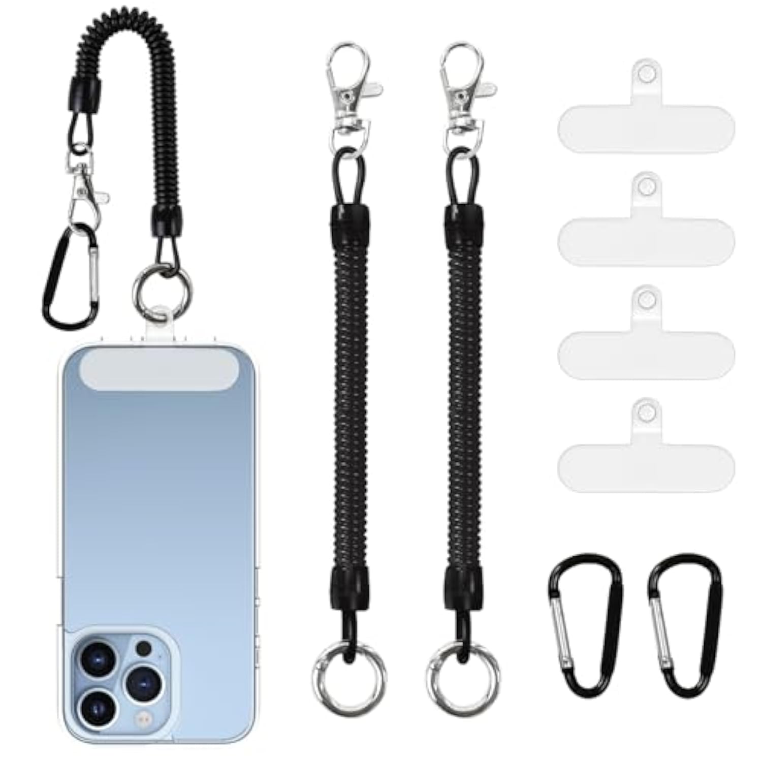 2 Pack Phone Lanyard Tether,Anti Theft And Drop Prevention Strap For Outdoor Hiking Cycling(4 Patches+2 Carabiners)