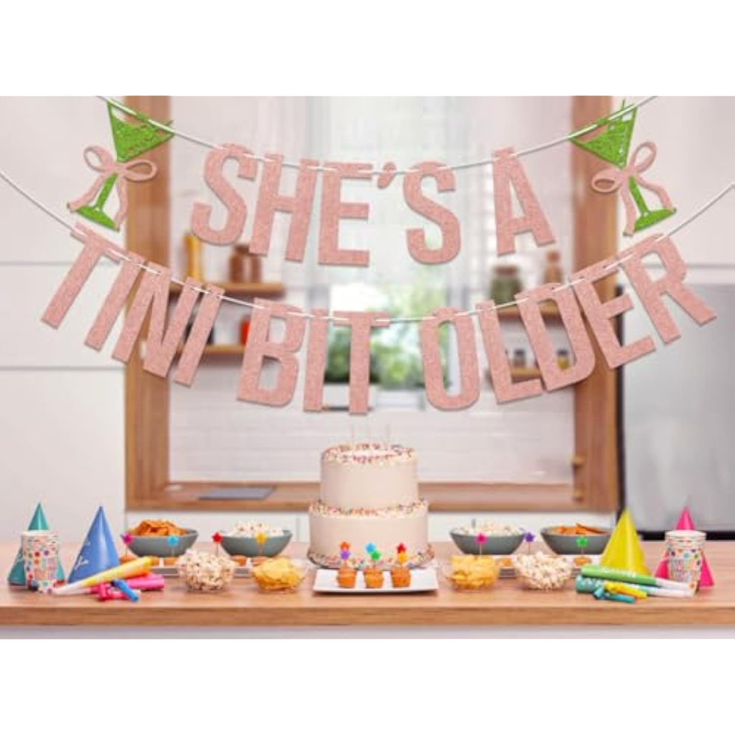 She'S A Tini Bit Older Banner - Martini Birthday Party Decorations - Tini Bit Older Decorations - Birthday Party Decor Supplies Rose Gold