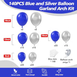 Royal Blue & Silver Balloon Arch Kit: 140pcs Party Decor