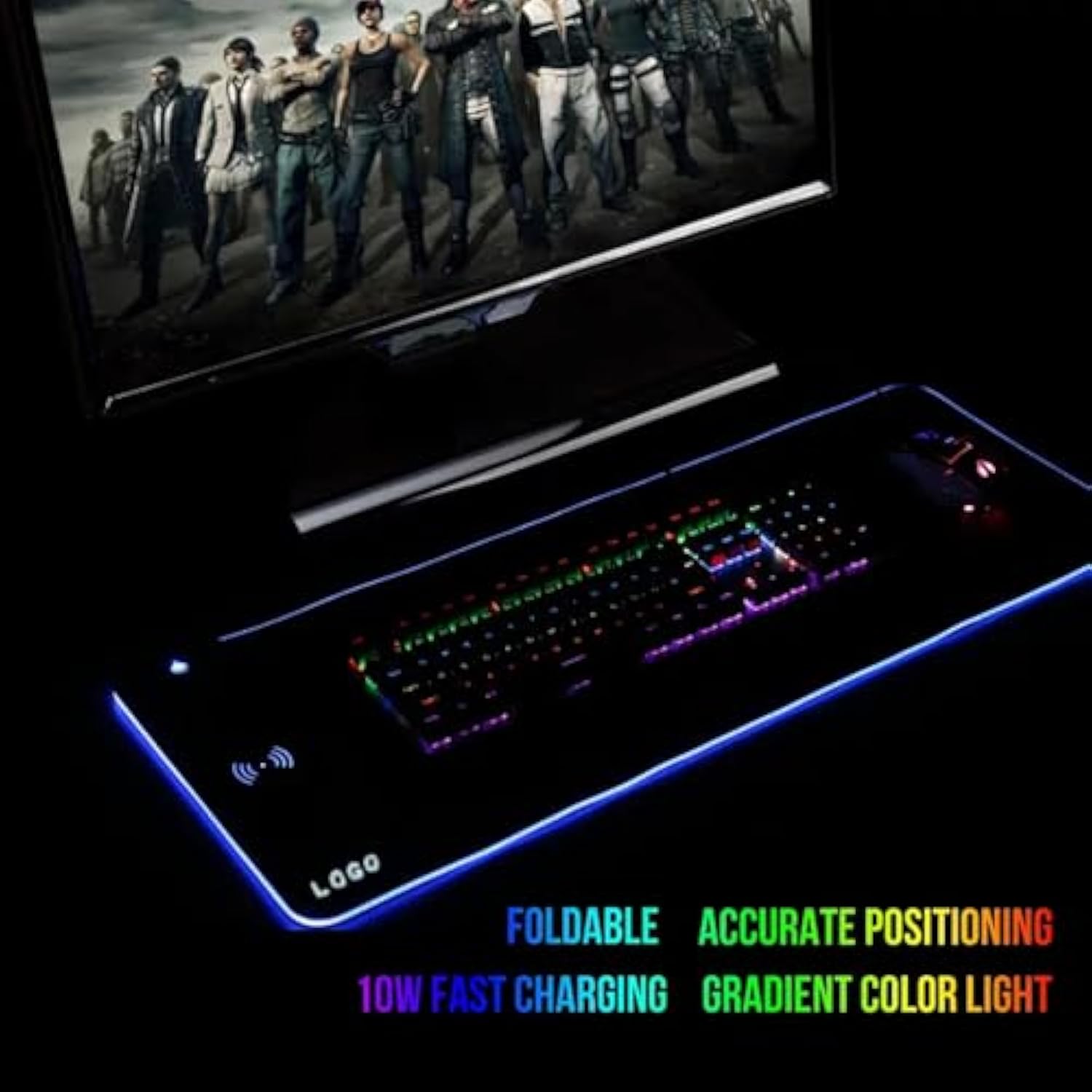 Wireless Charging Rgb Gaming Mouse Pad,800X300X4Mm,15W Led Large Mouse Mat,10 Light Modes Mousepad,Non-Slip Rubber Base,Keyboard Mat,Desk Mat For Gaming, Macbook,Pc,Laptop,Desk