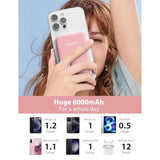 6000Mah Ultra Slim Built In Cables Power Bank, Card Size Built In Usb C Cords Battery Pack Portable Charger For Phones, 3 Output External Battery Pack Compatible With Iphone, Samsung, Google, Pink