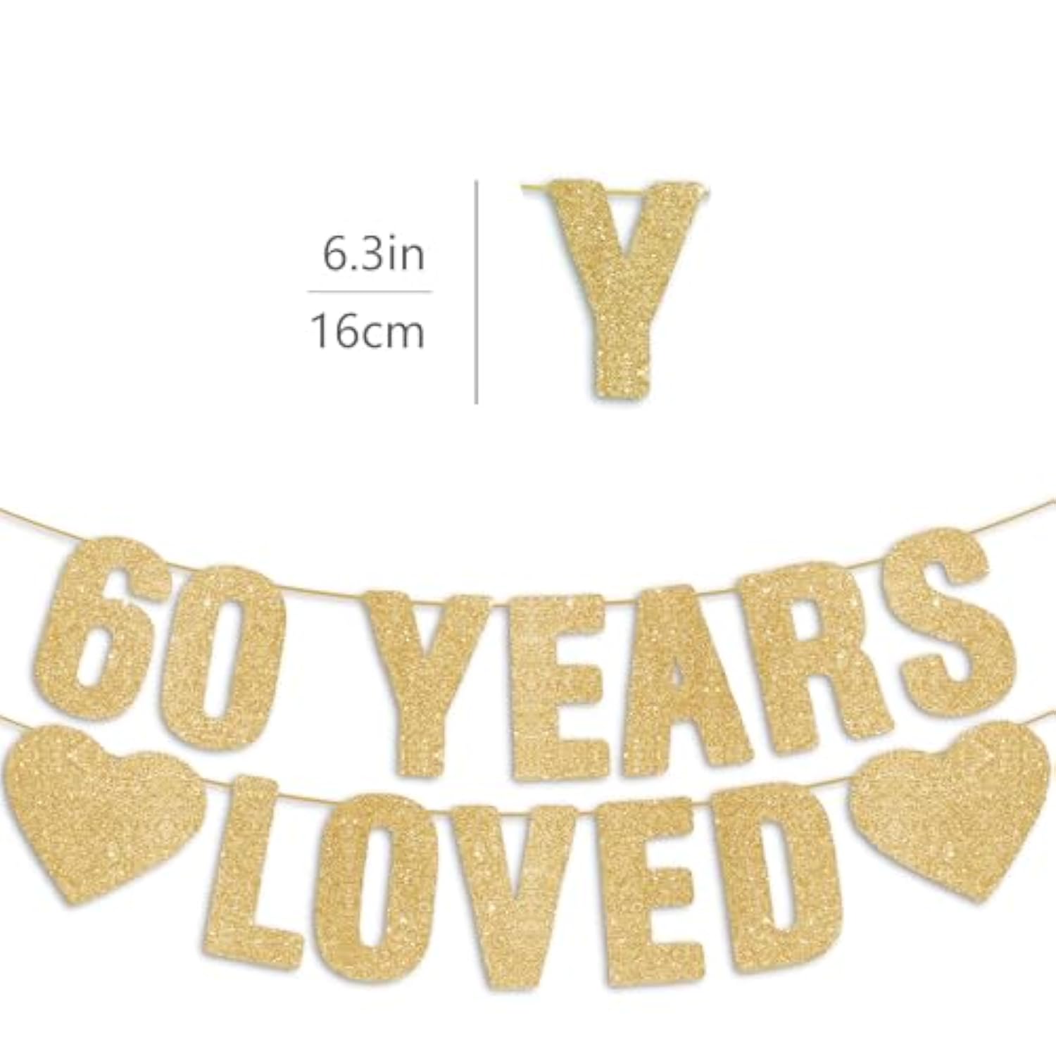 Gold Glitter Pre-Strung Happy 60th Birthday Banner Party Decorations