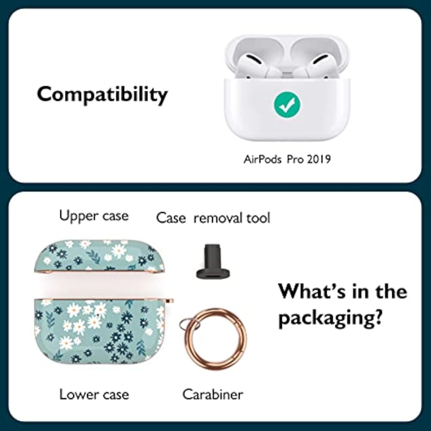 AirPods Pro 2019 Case with Flower Pattern, Protective Hard Case with Clip, Compatible with Wireless Chargers