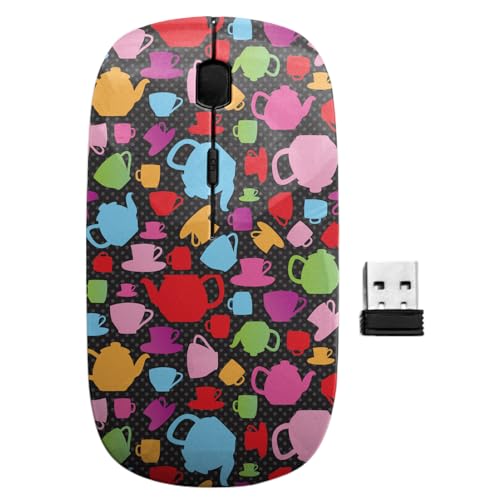 2.4Ghz Usb Wireless Mouse, High Tea Cups Teapots Pattern, Ergonomic Slim Computer Mice For Kids