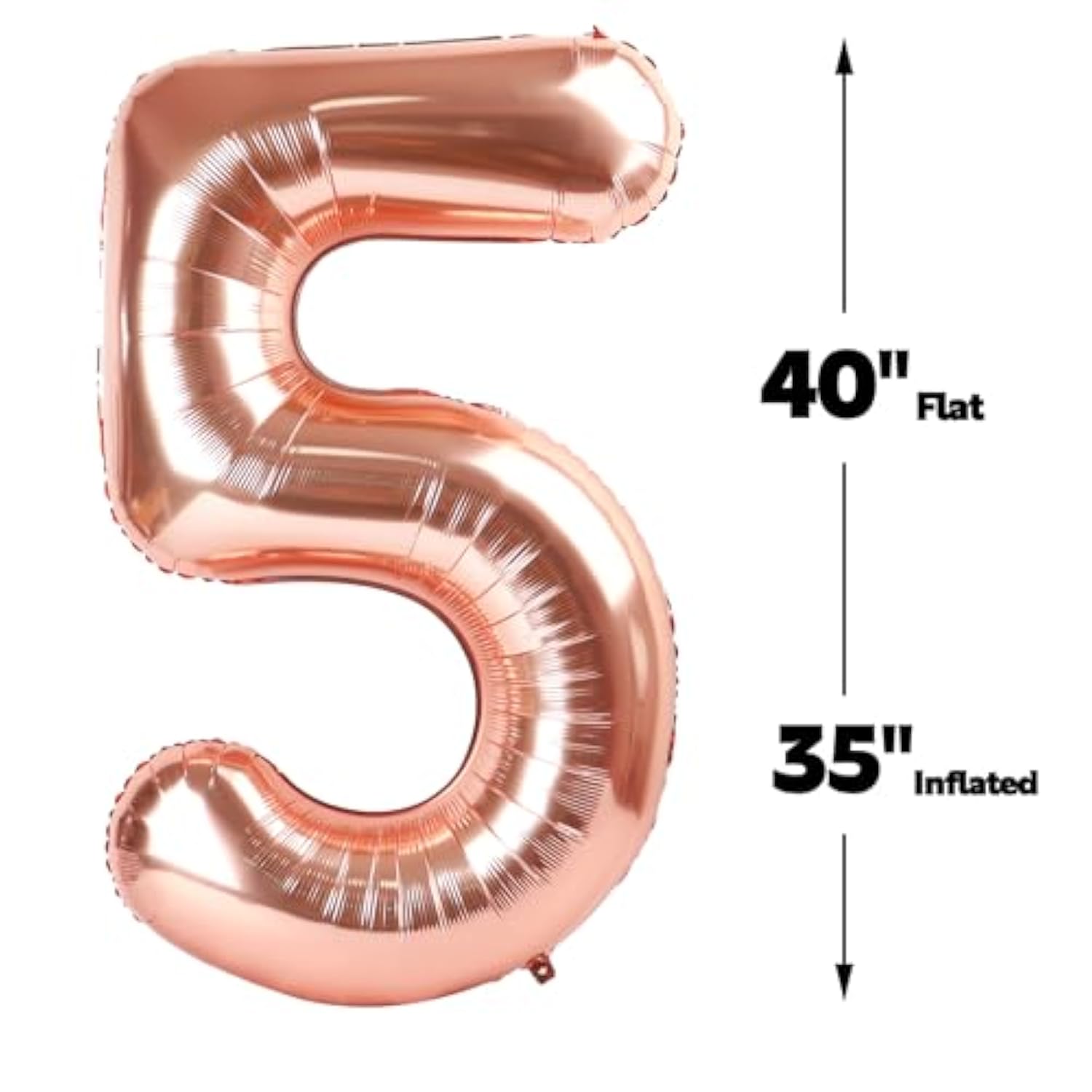 40-Inch Rose Gold Number 5 Foil Balloon for Birthday and Anniversary Parties