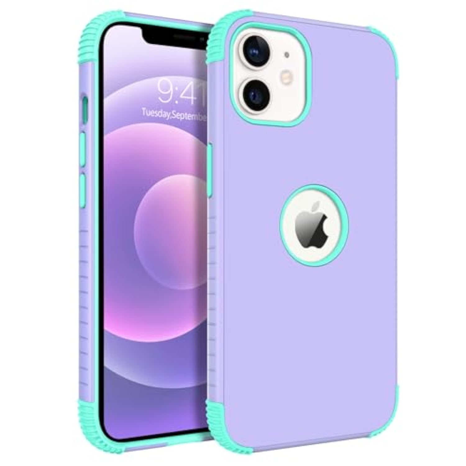 12/12 Pro Case, Heavy Duty 2-In-1 Rugged Shockproof Hybrid Protection, Hard Pc Bumper, Purple/Mint