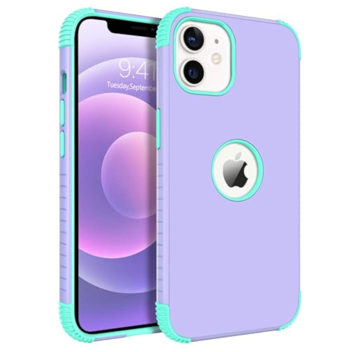 12/12 Pro Case, Heavy Duty 2-In-1 Rugged Shockproof Hybrid Protection, Hard Pc Bumper, Purple/Mint