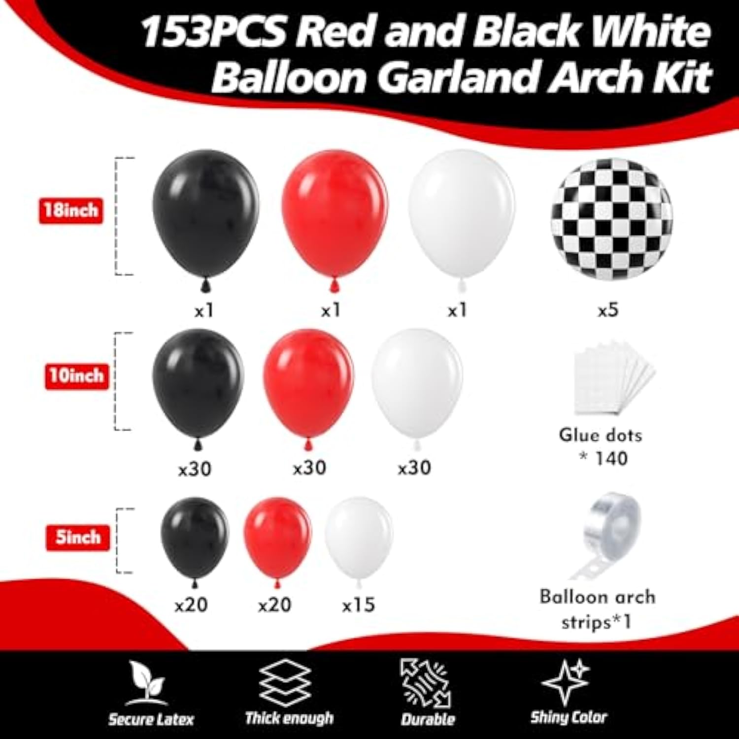 Race Car Balloon Garland Kit: Red, Black & Checkered Party Decor