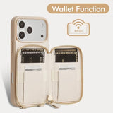 Beige Crossbody Strap Phone Case for iPhone 17 Pro Max with Card Holder and RFID Blocking