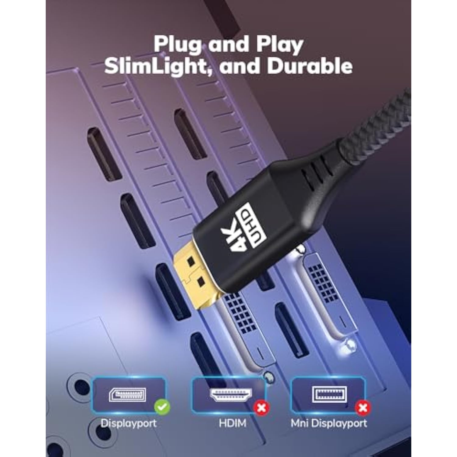 4K Displayport To Mini Hdmi Cable 6Ft, Dp To Mini Hdmi Male Video Uhd 1440P/2K