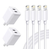 Usb Wall Charger, [Mfi Certified] Iphone Charger Lightning Cable 6Ft(4Pack) Fast Charging Data Sync Cords Dual Port Usb Plug Compatible With Iphone 12/Mini/Pro/Max/11/Pro/Xs/Xr/X/8/7/Plus