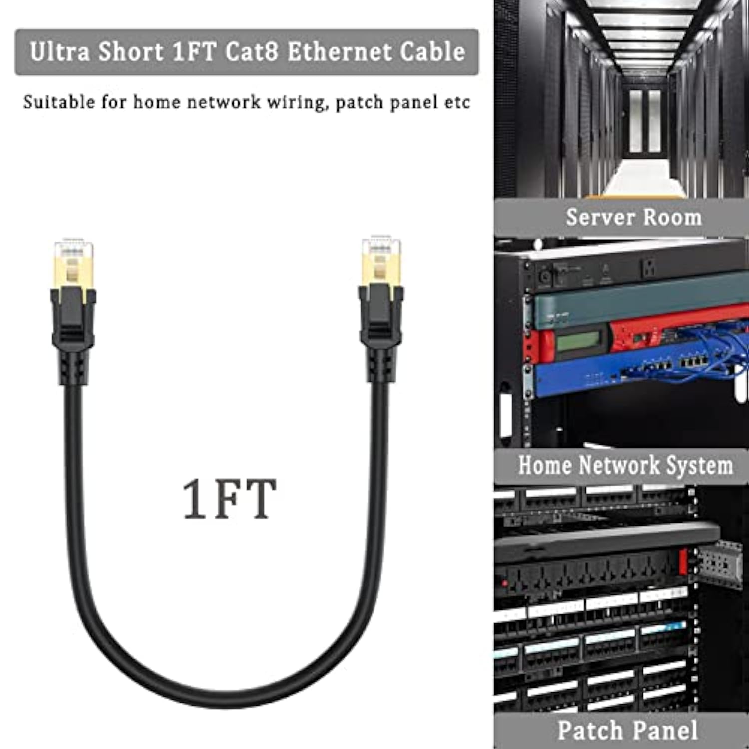 Cat8 Ethernet Cable 1Ft 2-Pack, High Speed Ethernet Cable Cat 8 Sftp Internet