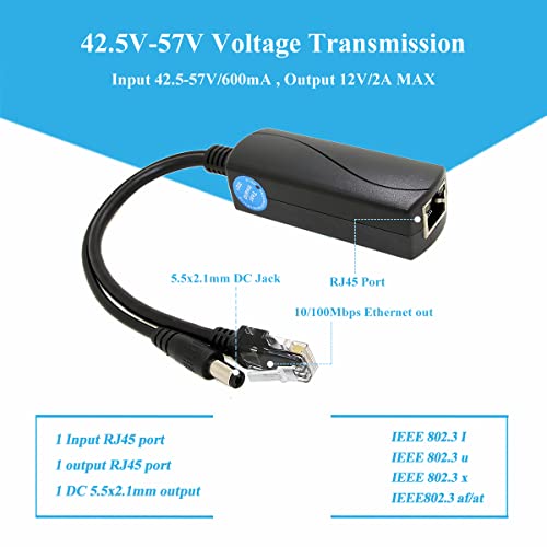 Active Poe Splitter 12V 2A Output, Ieee 802.3Af/At Standard 10/100Mbps Power Over Ethernet Splitter For Security Ip Camera Dc Jack (Ps5712At Black)