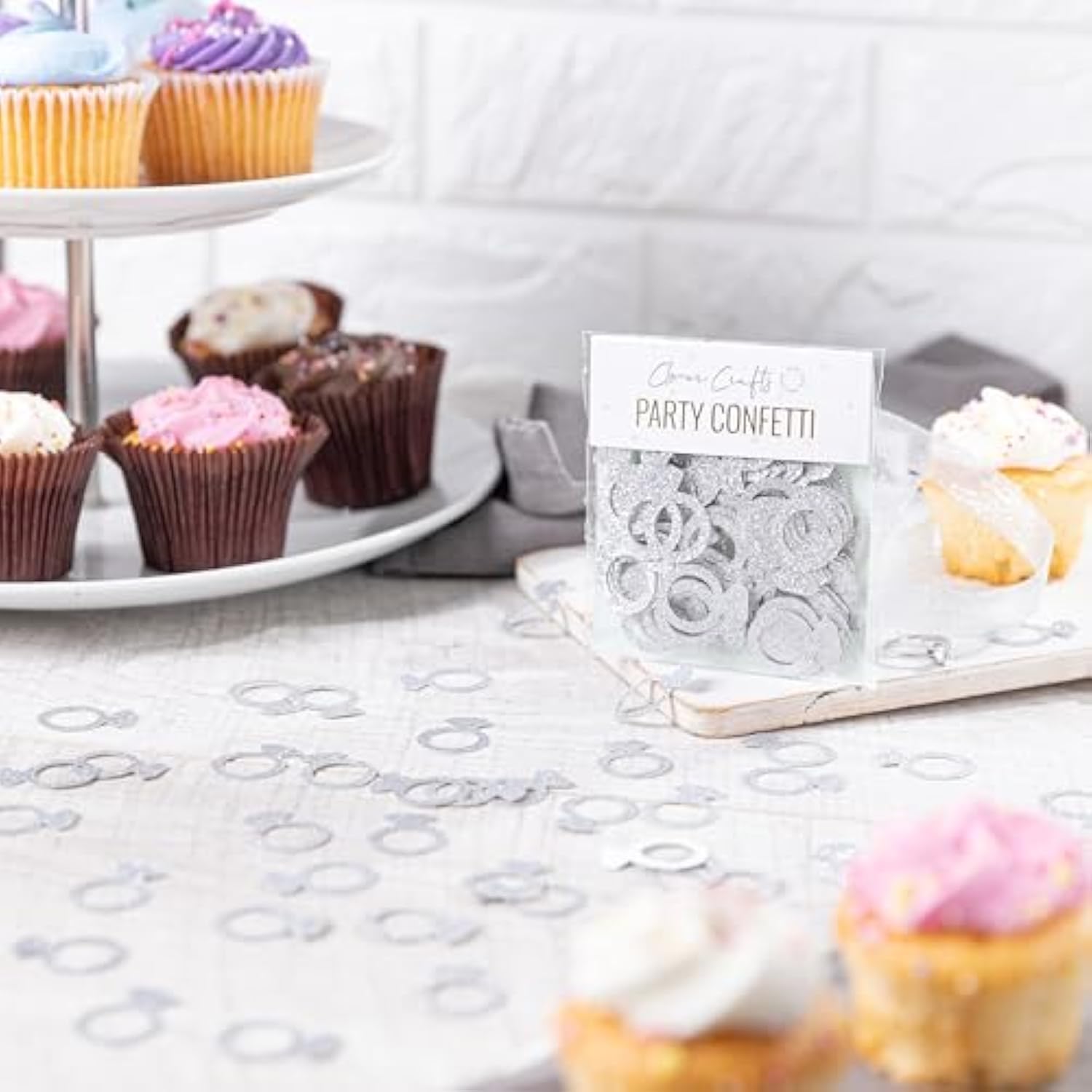 Clovercrafts 50 X Silver Glitter Engagement Ring Confetti – Wedding & Bridal Shower Decor