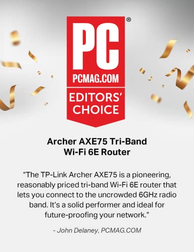 Axe5400 Tri-Band Wifi 6E Router (Archer Axe75), 2025 Pcmag Editors' Choice, Gigabit Internet For Gaming & Streaming, New 6Ghz Band, 160Mhz, Onemesh, Quad-Core Cpu, Vpn & Wpa3 Security