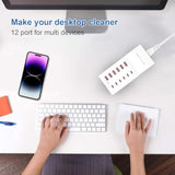 Usb Charging Station 50W10A 12 Ports Multiple Charging Block, Usb C Strip For Iphone 13/14/15/16/Smartphone/Tablet/Watch/Headphones And Multiple Charger Plug