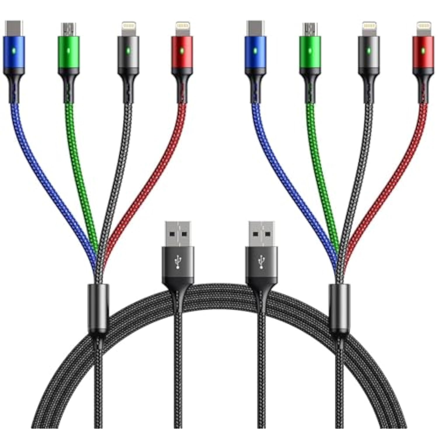 Multi Charging Cable(2Pack 6Ft), 4 In 1 Charger Cable Braided Multiple Usb Cable Universal Phone Charging Cord With Type-C, Micro Usb, Ip Port For Iphone16/15/14/13 Series/Cell Phones And More