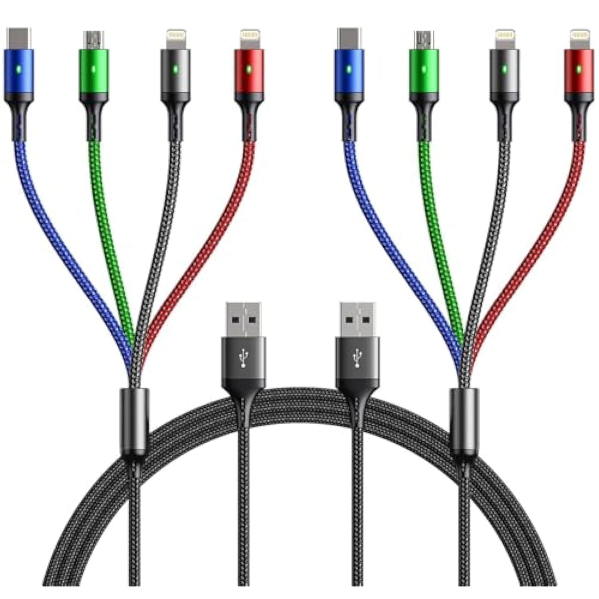 Multi Charging Cable(2Pack 6Ft), 4 In 1 Charger Cable Braided Multiple Usb Cable Universal Phone Charging Cord With Type-C, Micro Usb, Ip Port For Iphone16/15/14/13 Series/Cell Phones And More