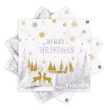 50 Pack Christmas Paper Napkins 6.5'' X 6.5'' Silver Foil Snowflake Disposable Napkins White Beverage Napkins Merry Christmas Elk For Winter Dinner Holiday Lunch Xmas New Year Party Supplies