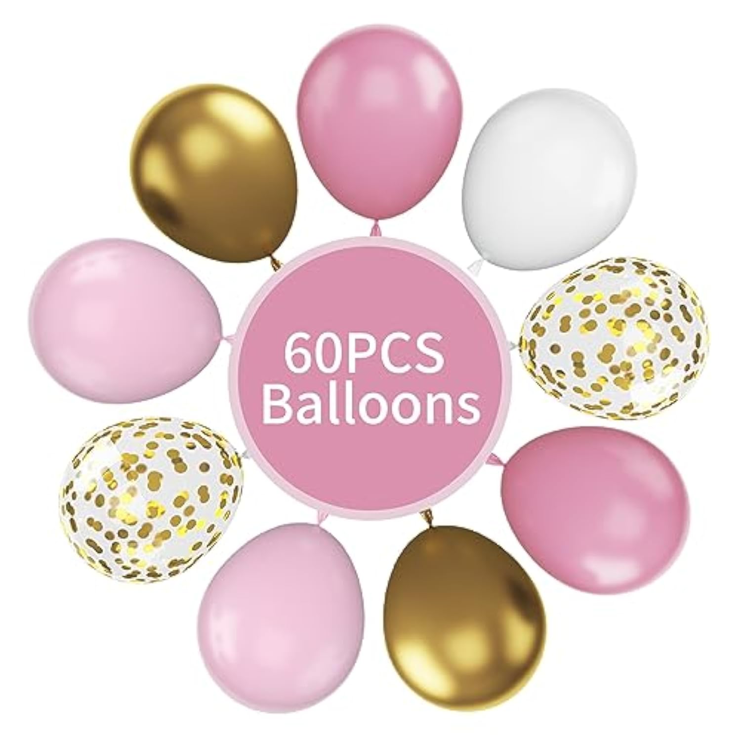 Pink And Gold Balloons, 60Pcs Retro Pink White Balloons, 12 Inch Metallic Gold Confetti Balloons Helium Light Pink Latex Party Balloons For Girls Baby Shower Birthday Princess Party Decorations