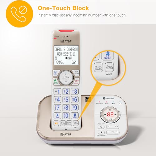 Bl3112-3 3-Handset Dect 6.0 Cordless Phone For Home With Bluetooth Connect To Cell, Smart Call Blocker, Answering Machine, Caller Id, Expandable Up To 5 Handsets, Champagne Gold/White