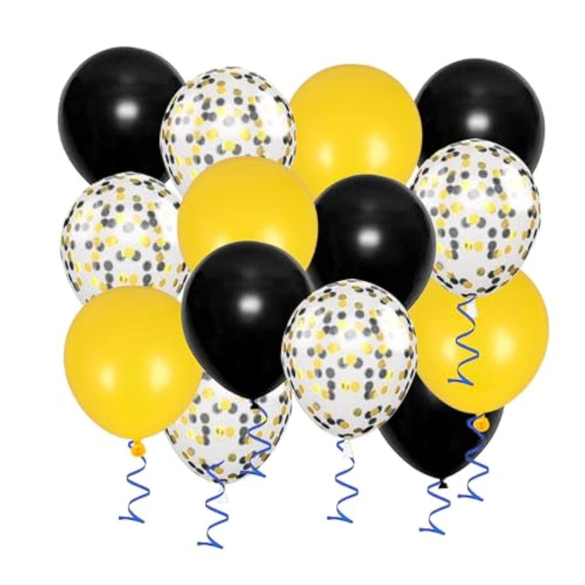 12Inch Yellow Black Balloons With Yellow Black Confetti Balloons Perfect For Party Decorations,Pack Of 50