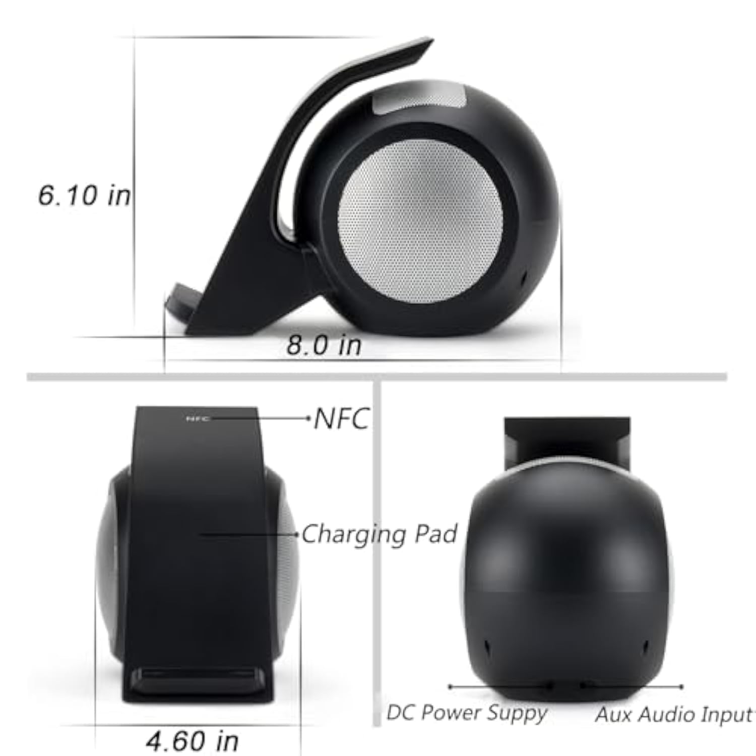 Wn1 Premium Bluetooth Speakers And Fast Wireless Charger, Docking Station With Built In Mic Handsfree Call, For Iphone And Samsung Etc Qi Phone - Black