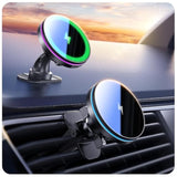 For Magsafe Car Mount Charger, (4.13 Lbf) Large Magnetic, 15W Qi Wireless Charger For Car, Vent/Dashboard, Phone Holder For Iphone 16/15/14/13/12 Series, 7 Color Lights, Aluminium, Black