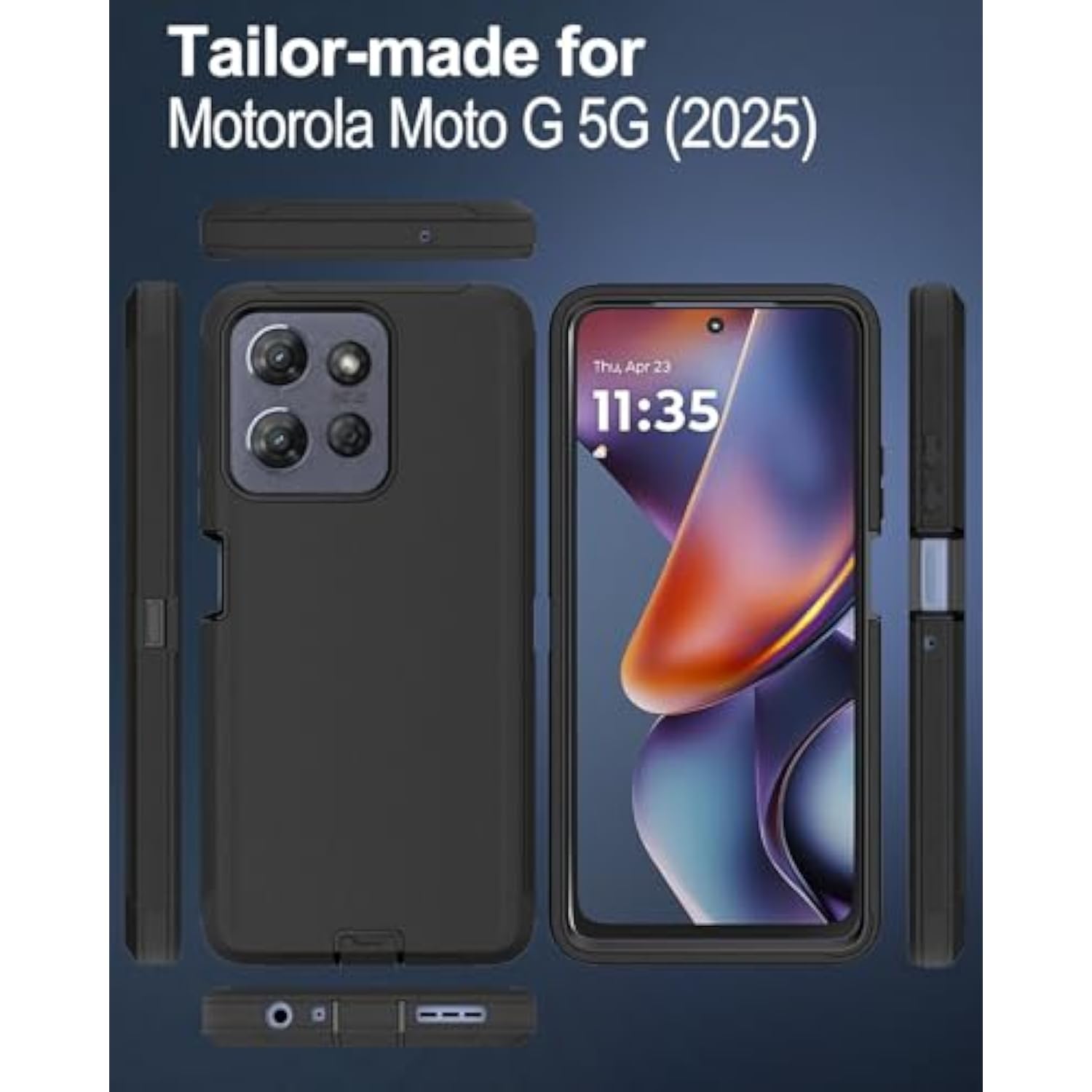 For Moto G 5G 2025 Case, 16Ft Drop Protection, With Dustproof Port Cover, 3-Layer Heavy Duty Shockproof Phone Case For Motorola Moto G 5G(2025), Black