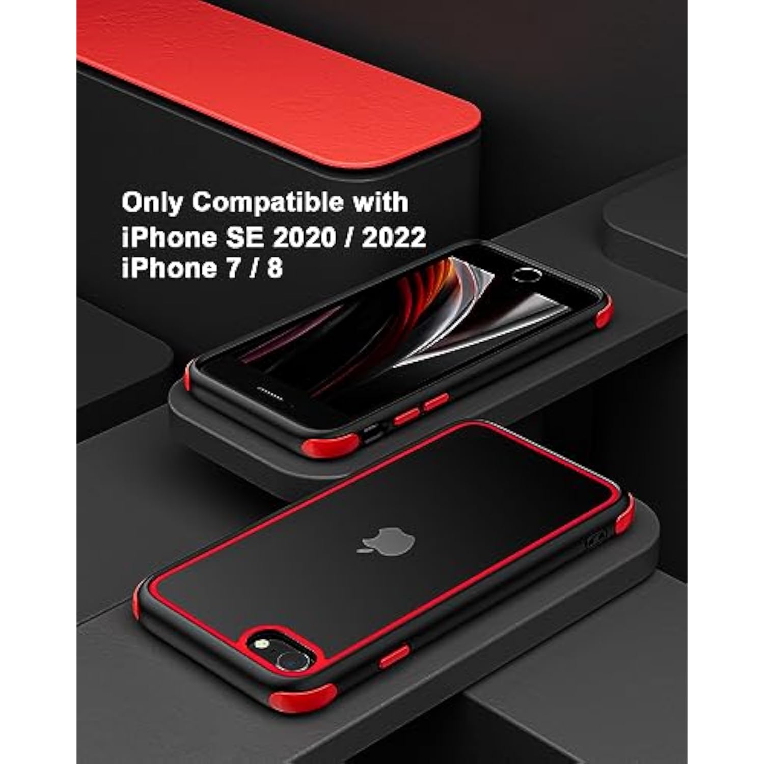 Compatible With Iphone Se 2020/2022 And Iphone 7/8, Ultra Thin Hybrid Case, Soft Tpu Shockproof Bumper Anti Scratch Cover For Iphone 7/8/Se2020/Se2022 - Black/Red