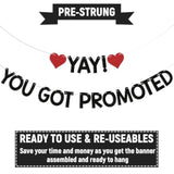 Yay! You Got Promoted Banner - Congrats On Your Promotion Decor, Congratulations, Job Promotion Party Decorations Black Glitter