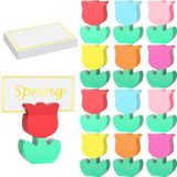 12 Sets Spring Wooden Tulips Flowers Ornament Place Card Holders With Name Cards Photo Holders Farmhouse Windowsill Decor For Home Easter Party Dining Rustic Shelf Mantel Tiered Tray Tabletop
