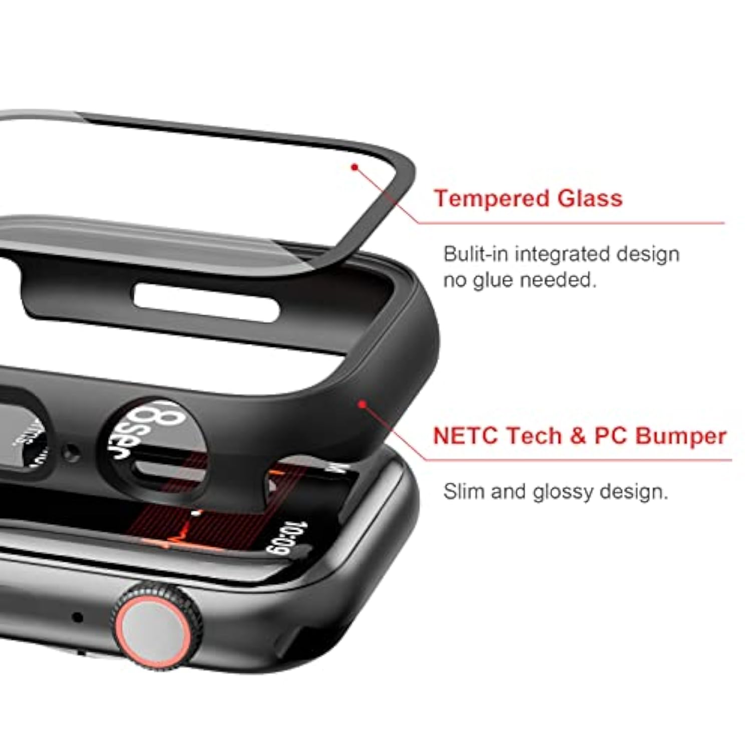 2-Pack Apple Watch 40mm Case with Tempered Glass Slim Protective Cover Clear