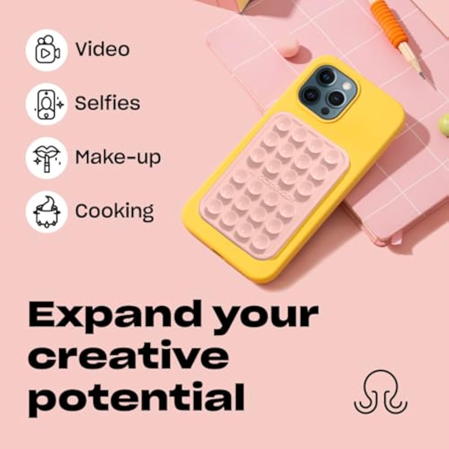 MAX Silicone Suction Phone Mount - Hands-Free Grip for Selfies & Videos - Pink