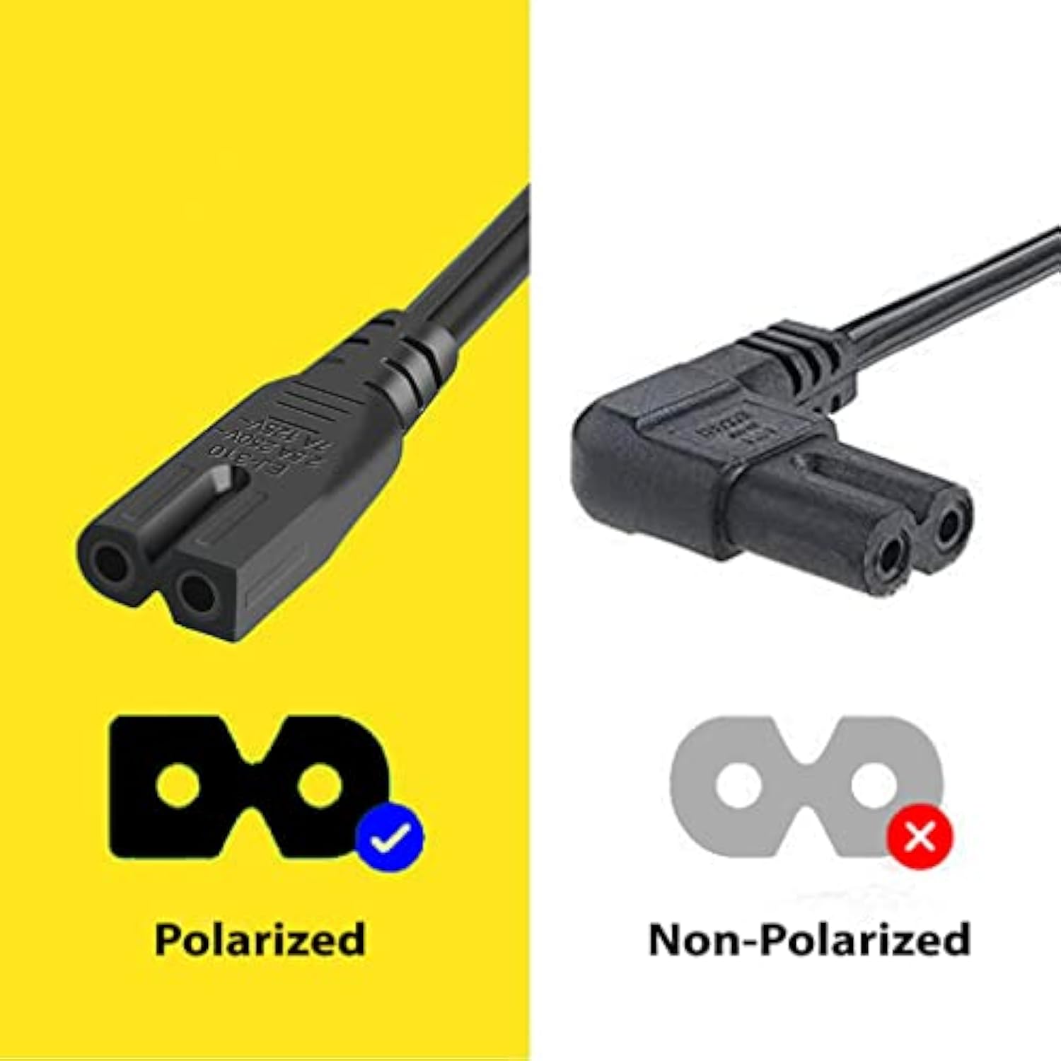 6Ft 2 Prong Power Cord - [Ul] Polarized Power Cord Nema1-15P To Iec-C7 - Replacement Figure-8 Ac Power Cable Compatible With Vizio Led-Hdtv D-E-M-Series, Sewing Machine, Soundbar - 6-Feet