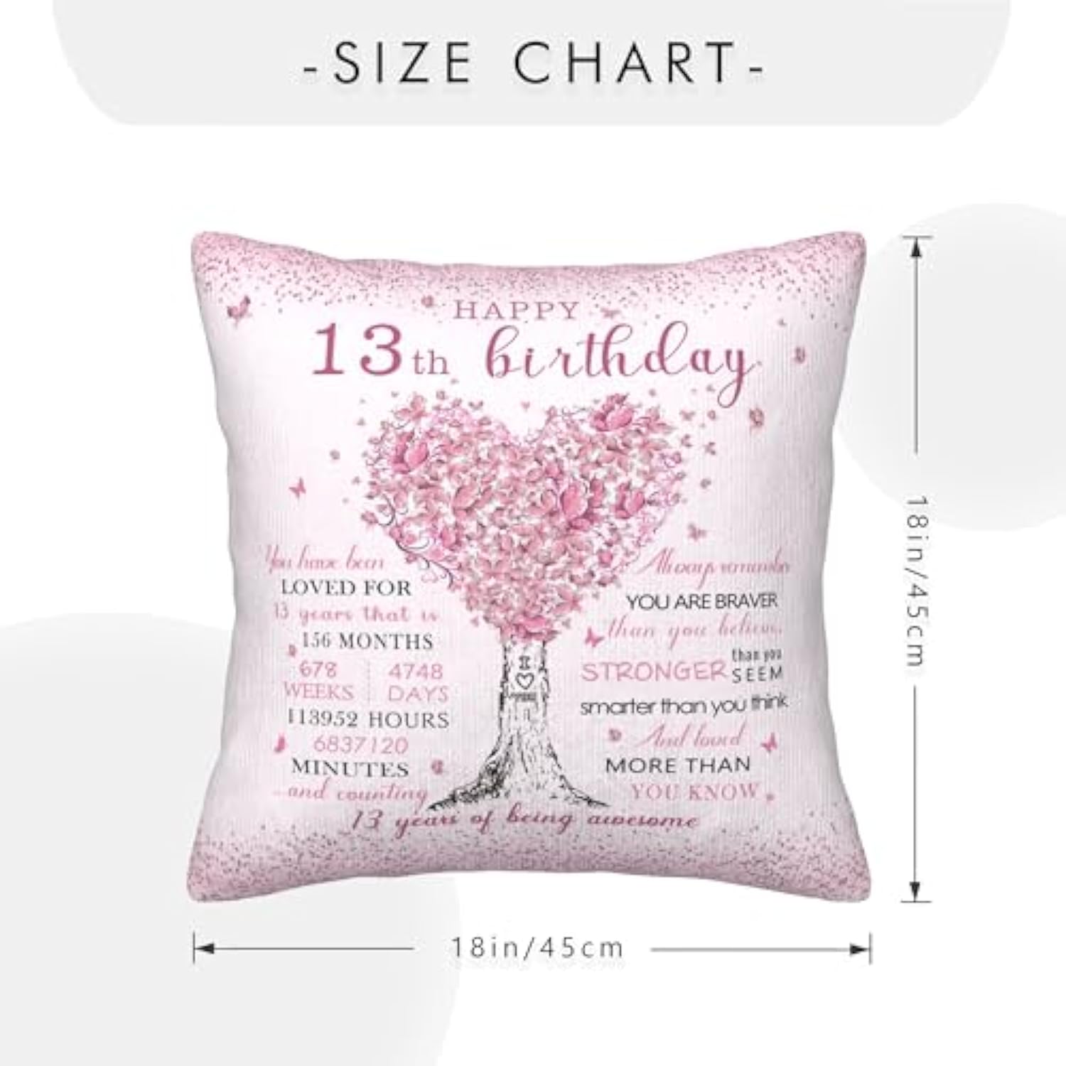 13 Year Old Girl Gifts Pillow Cover 18X18 Inch - 13Th Birthday Decorations/Gifts For Girls Pillowcase - Best Presents For 13 Year Old Girl Pillow Cover