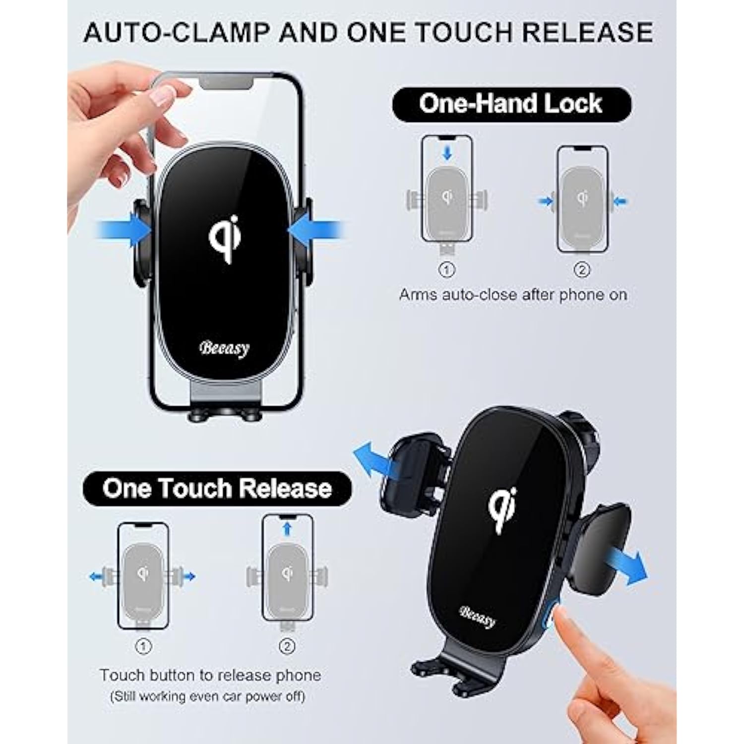 Wireless Car Charger, 15W Qi Fast Charging Auto Clamping Car Phone Holder Charger Mount Vent For Iphone 15 14 13 12 Pro Max 11 Xr Xs X, Samsung Galaxy S24 Ultra S23 S22 S21+ Note 20, Etc