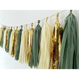 20Pcs Sage Green Gold Mylar Tassels Garland Tissue Paper Tassels Banner Diy Kit Teal Tassel Garland Teal Gold Birthday Party Decorations For Women Men Boys Girls, Party Supplies