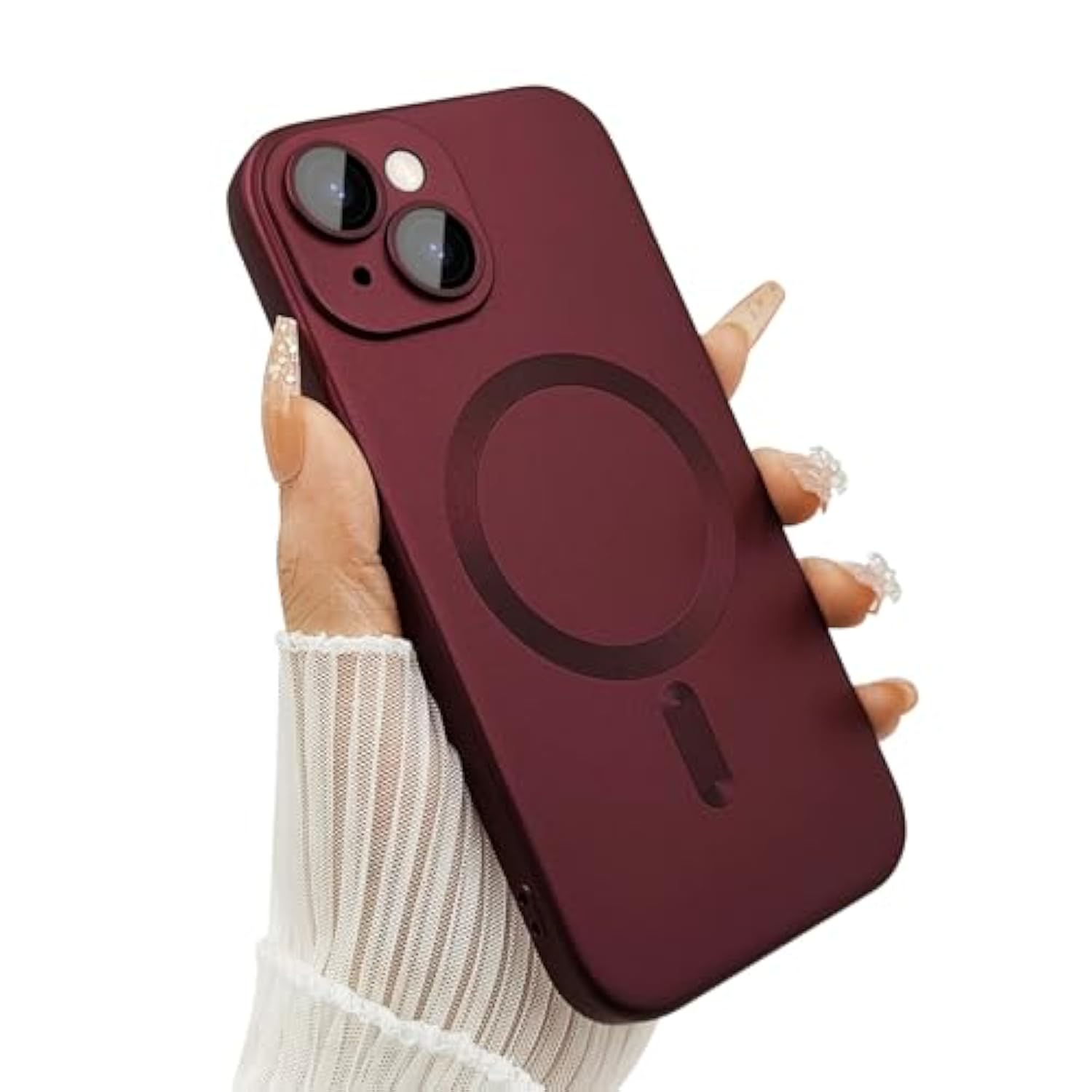 Magnetic Case For 13 Phone Case For Women/Men, Matte Luxury Soft Metallic Luster Design With Camera Lens Protector, Compatible With Magsafe Case For 13 6.1"-Wine Red
