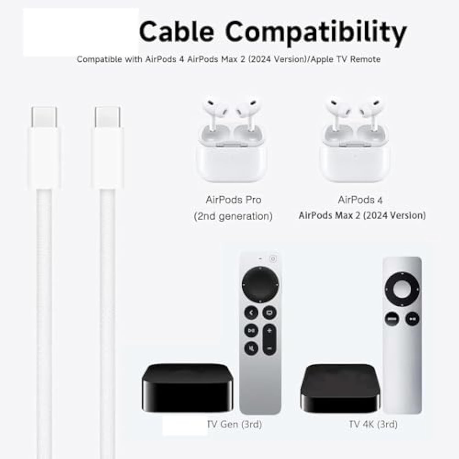 20W Fast Charger For Iphone 16E 15/16 Pro Max, Airpods 4 4Th, Airpods Pro 2Nd Gen,Beats Solo 4/Pill 2024/Powerbeats Pro 2 Usb Tpye C Charging Cord Cable Compatible Apple Tv Remote, Ipad 11 A16 2025