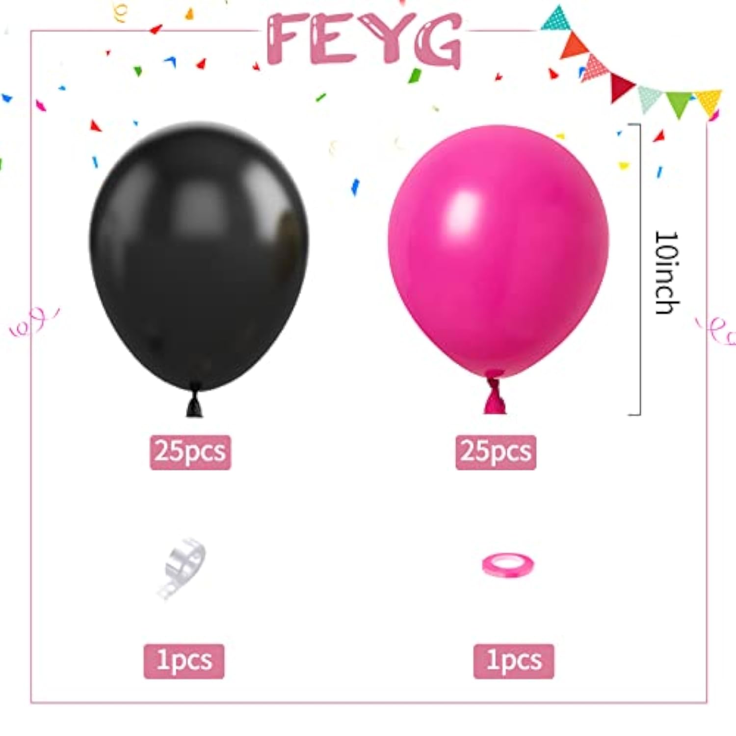 Black & Hot Pink Balloon Arch Kit: 50-Piece Party Decoration