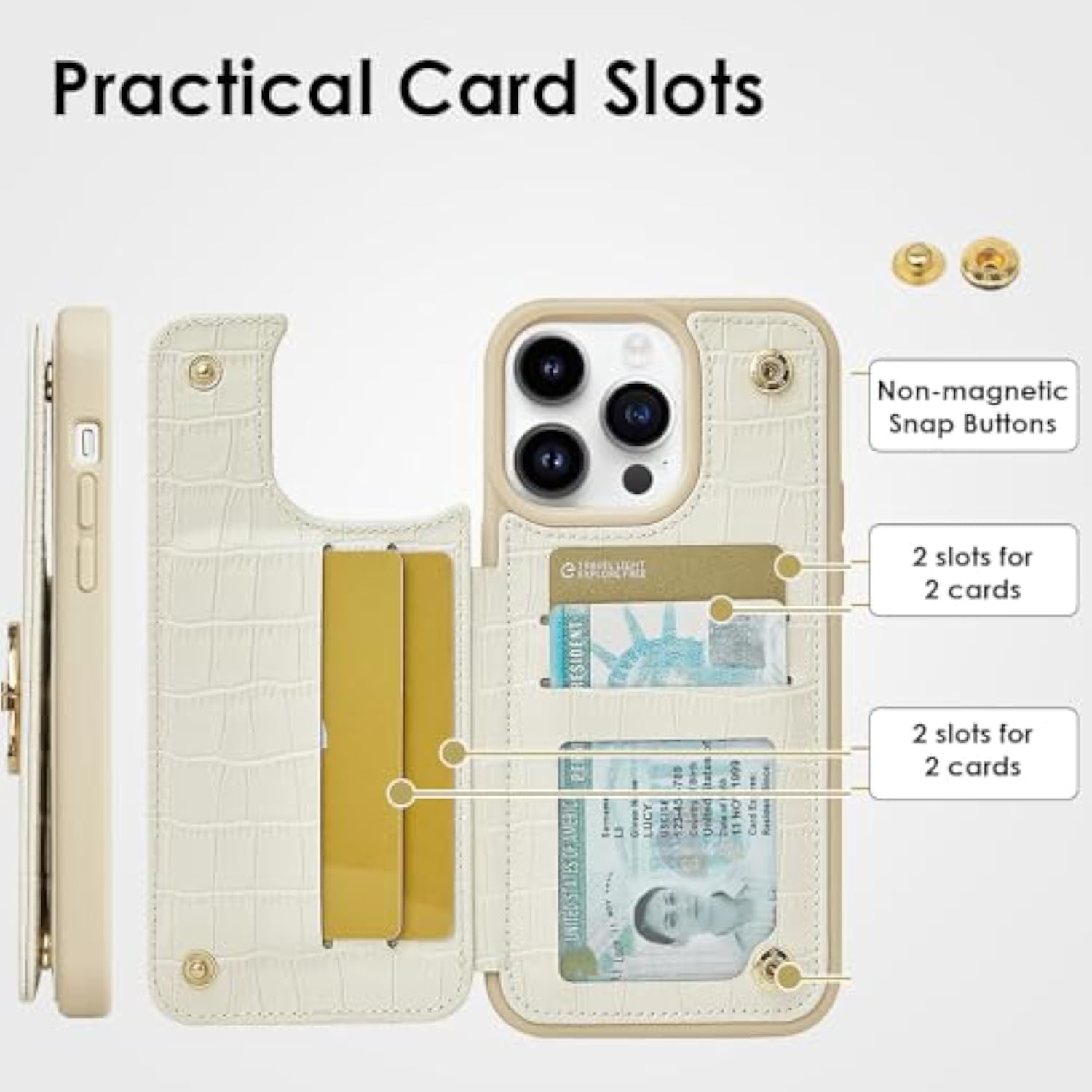 For Iphone 13 Pro Wallet Case With Card Holder Ring Holder Kickstand Card Slots Case For Women And Men Designed For Iphone 13Pro 6.1"-Beige