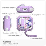 AirPods 4th Generation Secure Lock Case with Automatic Snap Switch Clip Cleaner Kit Lanyard, Women's Stylish Flower Armour Hard Shell Full Body Front LED Visible Case Cover (Purple Butterfly, AirPods 4th)