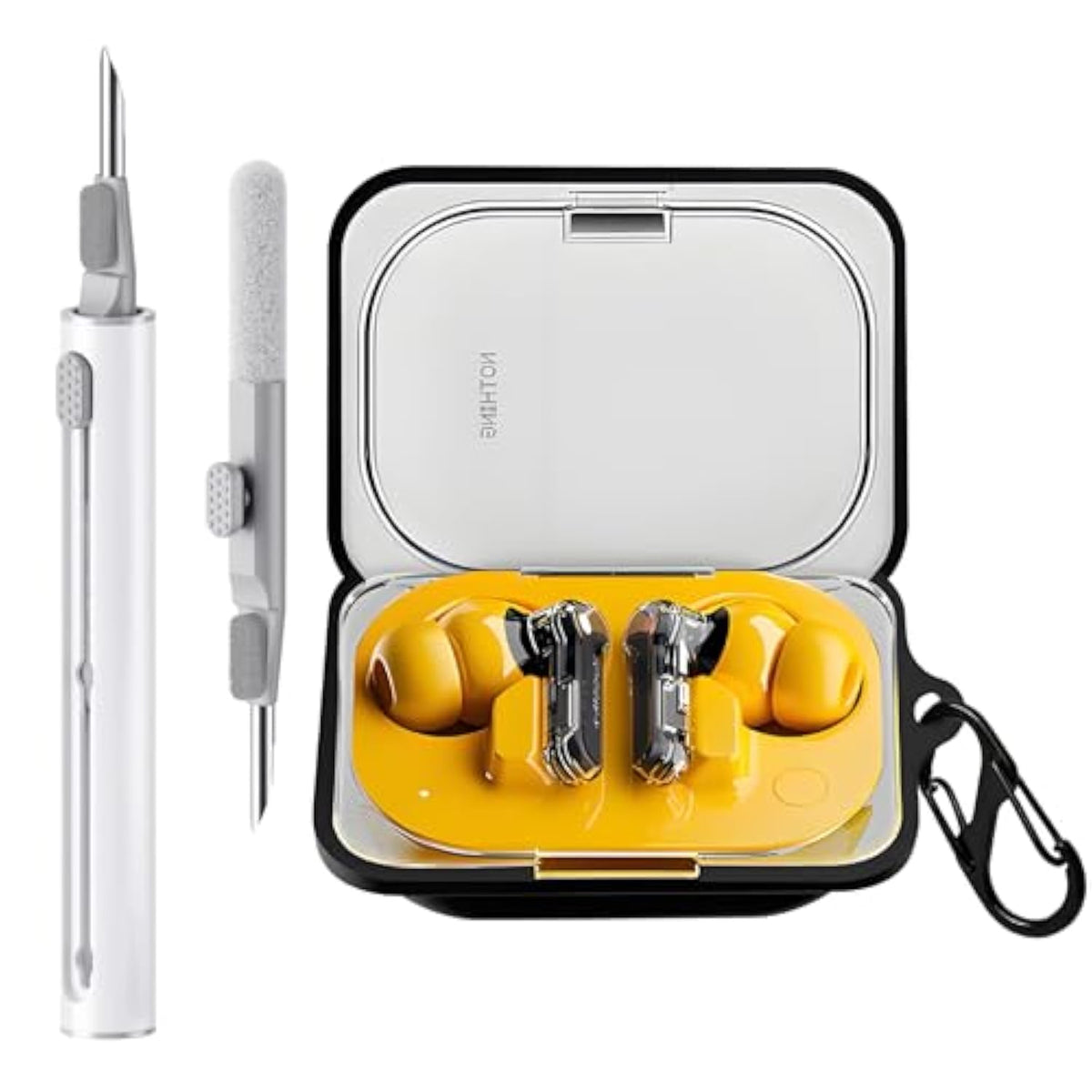 Case Cover Compatible With Nothing Ear (A) Earbuds, Soft Silicone Protective Case With Cleaner Kit With Carabiner Keychain Accessories (Black)