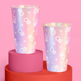 Iridescent Engagement Ring Plastic Cups | 16 Pcs 16 Oz | Bachelorette Drinkware, Diamond Decor, Bling Ring Party Supplies, Proposal Tablescape
