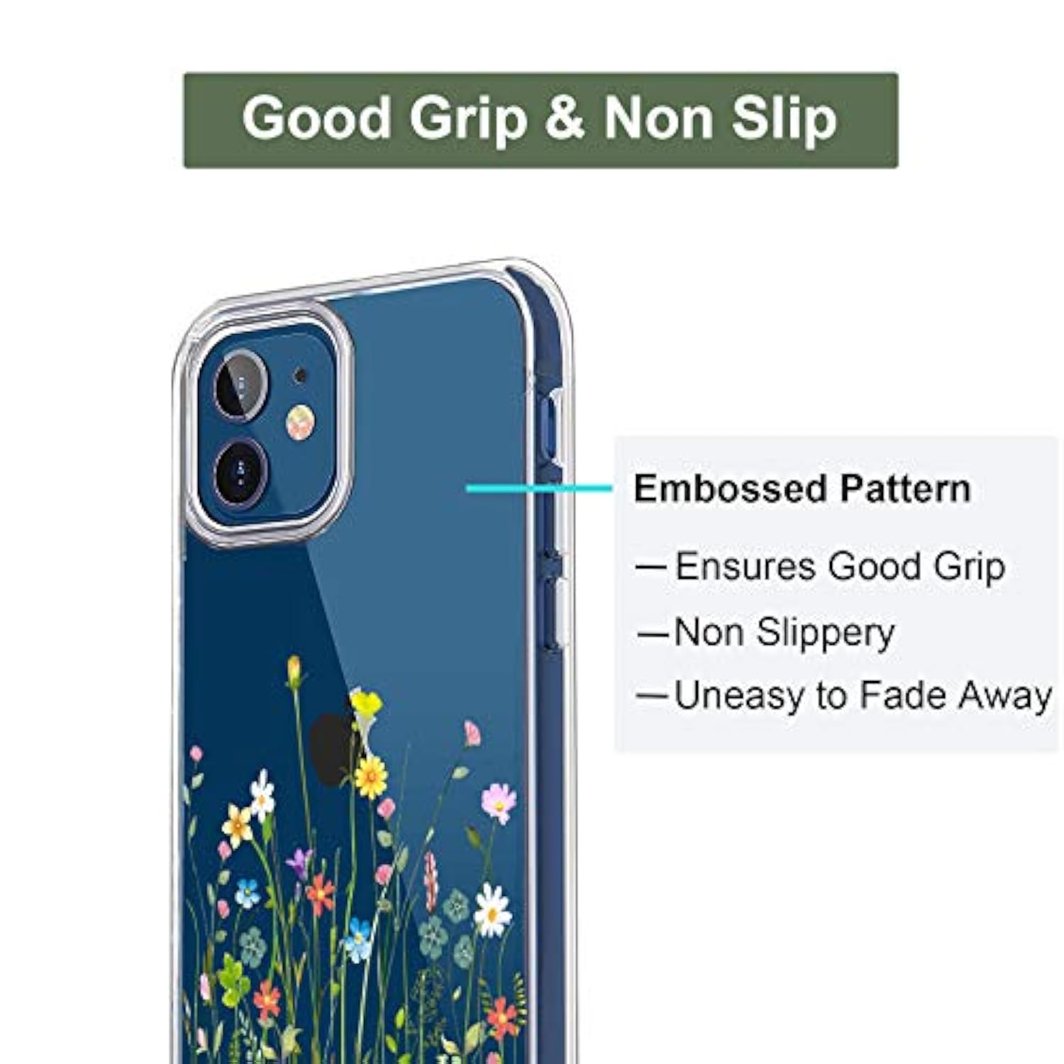 Case Compatible With Iphone 12 Mini Case Clear With Design Slim Protective Soft Tpu Bumper Embossed Pattern 5.4 Inch (Flower Bouquet)