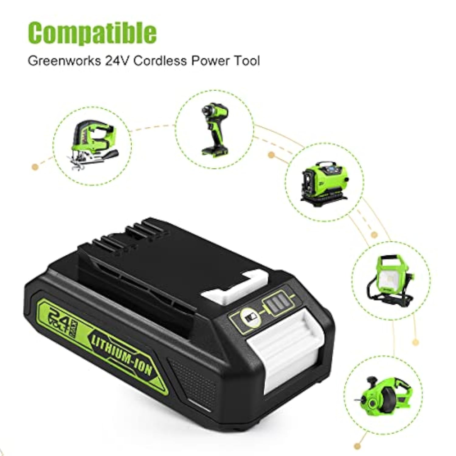 2Pack 24V 3.5A Replacement Greenworks 24V Battery 29842 29852 29322 Bag709 Bag710 20352 22232 2508302 For 2X24V (48V) Greenworks Batteries + 1Port 24V Greenworks Battery Charger