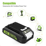 2Pack 24V 3.5A Replacement Greenworks 24V Battery 29842 29852 29322 Bag709 Bag710 20352 22232 2508302 For 2X24V (48V) Greenworks Batteries + 1Port 24V Greenworks Battery Charger